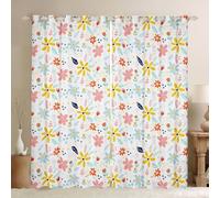 feelingyou Hermosas Flores Niños Niñas Decoración De Habitación, Dibujos Animados Lindo Floral Botánico Ventana Cortinas, Hojas De Plantas Kawaii Oscurecimiento Cortinas, Blanco Colorido 2 Paneles