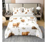feelingyou Highland Ganado 100% Natural Algodón Edredón Tamaño L Colorido y Hermoso Juego de Ropa de Cama para Niñas Floral Rústico Lindo Vintage Animales y Plantas Salvajes Cubierta de Edredón
