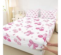 feelingyou Hoja de cama empotrada de arco de cereza rosa tamaño S Kawaii Bowknot discoteca bola edredón, 1 funda de almohada de estilo princesa soñadora juego de ropa de cama para niños