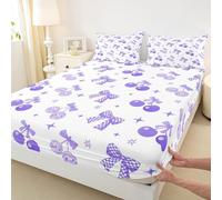 feelingyou Hoja empotrada de arco de cereza púrpura tamaño S dibujos animados bowknot discoteca bola edredón, 1 funda de almohada de estilo princesa soñadora juego de cama para niños