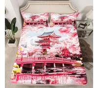 feelingyou Hojas empotrables de flores rosadas tamaño M acuarela flores de cerezo floral cubierta de cama 2pcs estilo japonés pintura ropa de cama para niños