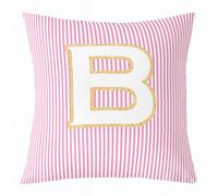 feelingyou Inicial B Funda de cojín de lanzamiento, 60 x 60 cm, bonito monograma alfabeto, funda de cojín rosa y blanca a rayas para sofá