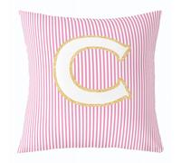 feelingyou Inicial C Funda de cojín de lanzamiento, 45 x 45 cm, bonita funda de cojín con monograma del alfabeto para niños, color rosa y blanco