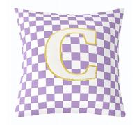 feelingyou Inicial C Funda de cojín de lanzamiento, 45 x 45 cm, morado y blanco, cuadrícula, funda de cojín a cuadros para niños, monograma personalizado, rústico, a cuadros