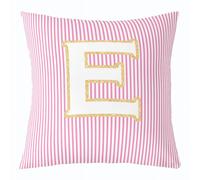 feelingyou Inicial E Funda de cojín de lanzamiento, 45 x 45 cm, bonita funda de cojín con monograma del alfabeto para niños, color rosa y blanco