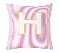 feelingyou Inicial H Funda de cojín de lanzamiento, 45 x 45 cm, bonita funda de cojín con monograma del alfabeto para niños, color rosa y blanco