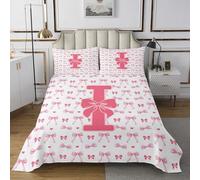 feelingyou Inicial I Edredón Tamaño L Princesa Estilo Arco Ropa de Cama Set para Adultos Adolescentes Monograma Bowknot Coquette Alfabeto Letra Coverlet