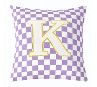 feelingyou Inicial K Funda de cojín de lanzamiento, 40 x 40 cm, diseño de cuadros blancos y morados a cuadros estéticos de moda para adolescentes con monograma personalizado