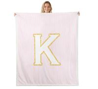 feelingyou Inicial K Manta de forro polar, tamaño gemelos, bonito monograma, cama de alfabeto, para adolescentes, rosa, blanco, a rayas, decoración del hogar para oficina