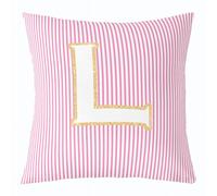 feelingyou Inicial L Funda de cojín de lanzamiento, 45 x 45 cm, bonita funda de cojín con monograma del alfabeto para niños, color rosa y blanco