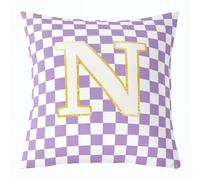 feelingyou Inicial N Funda de cojín de lanzamiento, 45 x 45 cm, morado y blanco, cuadrícula, rústica, búfalo, funda de cojín para niños, monograma personalizado