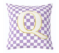 feelingyou Inicial Q Funda de cojín de lanzamiento, 60 x 60 cm, morado y blanco, cuadrícula, rústico, búfalo, a cuadros, monograma personalizado, funda de cojín para sofá