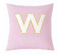 feelingyou Inicial W Funda de cojín de lanzamiento, 45 x 45 cm, bonita funda de cojín con monograma alfabeto para niños Rosa Blanca Rayas Funda de cojín