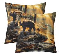 feelingyou Juego de 2 fundas de almohada con estampado de ciervo, animales salvajes de 55 x 55 cm, fundas de almohada para niños, aventuras al aire libre, sofá de tiro en el sofá, fundas de almohada