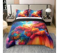 feelingyou Juego de edredón abstracto 100% algodón natural tamaño XL, rojo azul niebla nube neón, manta de luz de neón, cubierta con 2 fundas de almohada estrellas brillantes galaxia universo