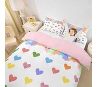 feelingyou Juego de edredón de corazón colorido tamaño m, arco iris rayas arte reversible con 1 funda de almohada, Kawaii princesa estilo amor transpirable juego de ropa de cama (NO manta), suave
