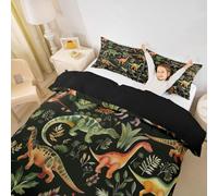 feelingyou Juego de edredón de dinosaurio de vida silvestre tamaño M, juego de ropa de cama de animales de safari tropical 2 piezas para niñas, hoja de dinosaurio natural, cubierta verde botánica