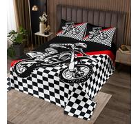 feelingyou Juego de edredón de moto para niños, talla L, para adultos y mujeres, Cool Dirt Bike Rider Silhouette Quilt con 2 fundas de almohada, color blanco y negro