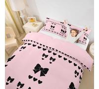 feelingyou Juego de edredón para niña de tamaño mediano, corbata negra, impresión de corazón, reversible, con 1 funda de almohada, estilo princesa encantadora rosa, juego de ropa de cama transpirable