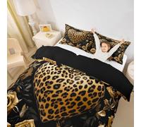 feelingyou Juego de edredón para niños de guepardo salvaje tamaño L, leopardo amarillo rosa flores niñas, anima flor corazón habitación decoración, cubierta de edredón amarillo negro, 2 fundas de