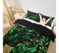 feelingyou Juego de edredón para niños de guepardo, tamaño S, hojas de animales salvajes, plantas de selva, decoración de habitación botánica de animales salvajes, funda de edredón verde y amarillo, 1
