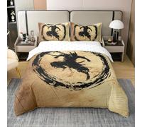 feelingyou Juego de edredón para niños de guerreros japoneses, tamaño L, 100% algodón, juego de cama de madera vintage simple, decoración del espacio de cultura oriental, amarillo negro, 2 fundas de