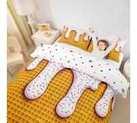 feelingyou Juego de edredón rosa crema l tamaño, dulce tema de postre colorido reversible conjunto (NO Decker), cubierta de impresión de pastel amarillo, cremallera (2 fundas de almohada)