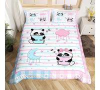 feelingyou Juego de funda de edredón para niños de tamaño M, dibujos animados lindos rosados animales azules funda de edredón con 1 funda de almohada, estrellas rayas lunares rejilla transpirable