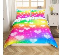 feelingyou Juego de funda nórdica en forma de corazón tamaño M, tema de amor Starry Galaxy Reversible Quilt Cover con 1 funda de almohada, Gradient Rainbow Corbata Dye, juego de ropa de cama