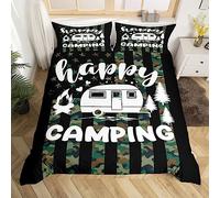 feelingyou Juego de funda nórdica para acampar con suerte, tamaño S, estampado de bandera verde, para niños, niñas, autocaravanas, autocaravanas, caza, lodge, decoración, ropa de cama, funda de