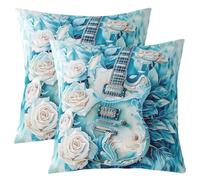 feelingyou Juego de fundas de almohada de 2,55 x 55 cm con diseño de rosas encantadoras y bonitas pétalos de flores para adultos, acuarela azul clásica, estilo occidental, funda de cojín
