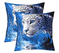 feelingyou Juego de fundas de almohada de guepardo blanco de 2,60 x 60 cm, diseño moderno de leopardo de San Valentín con rosas azules, funda de cojín para sofá