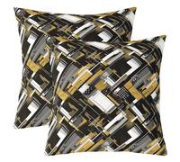 feelingyou Juego de fundas de cojín abstractas de 2,60 x 60 cm, color amarillo, blanco, gris, rejilla, patchwork, diseño de rayas geométricas, lunares