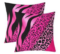 feelingyou Juego de fundas de cojín con estampado de leopardo, 2,45 x 45 cm, diseño de animales salvajes, cebra, funda de cojín para niños, geométrica rosa y negra