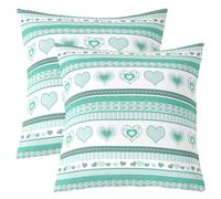 feelingyou Juego de fundas de cojín con forma de corazón, 2,40 x 40 cm, tema de amor verde, romántico, funda de cojín para adolescentes a rayas geométricas