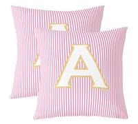 feelingyou Juego de fundas de cojín con letra A de lanzamiento inicial de 2,55 x 55 cm, bonito monograma del alfabeto, funda de cojín para adultos, color rosa y blanco