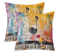 feelingyou Juego de fundas de cojín de 2,55 x 55 cm con diseño de notas musicales, diseño hippie, colorido, arte callejero, graffiti, funda de cojín para niñas, piano, teclado, tema musical