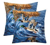feelingyou Juego de fundas de cojín de 2,55 x 55 cm, diseño de pato salvaje, funda de cojín para niñas, estilo rústico, arte azul, amarillo
