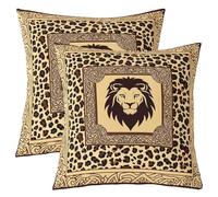 feelingyou Juego de fundas de cojín de leopardo de león salvaje, 2,60 x 60 cm, estampado de piel de guepardo, rayas geométricas, animales salvajes con funda de cojín amarilla para sofá