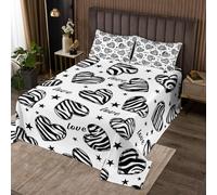 feelingyou Juego de ropa de cama con estampado de cebra, tamaño M, dibujos animados en forma de corazón, lindo, piel de animal, funda de edredón para niñas, adolescentes, temas de amor, estrellas