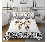 feelingyou Juego de ropa de cama con estampado de leopardo, 2 piezas, diseño retro marrón, con lazo blanco, para niños, adolescentes, adultos, piel de animal salvaje negra africana, tamaño S