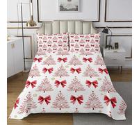 feelingyou Juego de ropa de cama con nudo de Navidad, 2 piezas, Kawaii, corbata roja, para niños, adolescentes, adultos, Navidad, pino, copo de nieve, juego de ropa de cama tamaño S