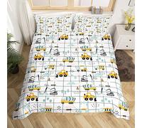 feelingyou Juego de ropa de cama de camión de dibujos animados BAU tamaño L, grúa excavadora vehículos tractor impresión funda nórdica para niños adultos hombres, linda funda de edredón de microfibra