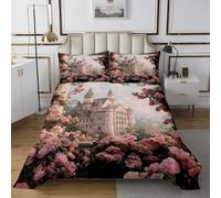 feelingyou Juego de ropa de cama de estilo princesa, 2 piezas, magnífico castillo de ensueño, para niños, adolescentes, adultos, romántica, rosa, ropa de cama tamaño S