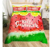 feelingyou Juego de ropa de cama de sandía tamaño L, limón, verano, fruta, temática de acuarela, juego de funda nórdica para niños y adultos, corbata teñida a mano, funda para habitación, cremallera,