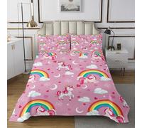 feelingyou Juego de ropa de cama de unicornio, 2 piezas, diseño de animales kawaii, para niños, adolescentes, adultos, arco iris, amor, corazón, rosa, juego de ropa de cama tamaño S