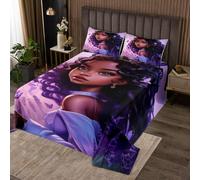 feelingyou Juego de ropa de cama para niña, color morado lavanda y mariposas de ensueño para niños, magnífica y hermosa Lady Girly Coverlet Set con 1 funda de almohada, tamaño L 2 piezas