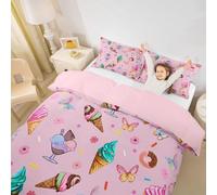 feelingyou Juego de ropa de cama para niños con diseño de helado, tamaño M, diseño de mariposa, flores soñadoras, para niños y niñas, dulce postre, estrella, decoración rosa, juego de ropa de cama (1