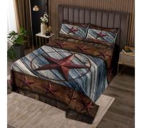 feelingyou Juego de ropa de cama para niños y niños, diseño retro de estrellas marrones con rayas de madera, funda de edredón, decoración de casa, casa de campo, edredón rústico con 1 almohada, tamaño