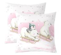 feelingyou Kawai Juego de fundas de cojín de 2,45 x 45 cm, diseño de oso polar, diseño de pingüino, funda de cojín para niños, con estampado de estrellas rosas